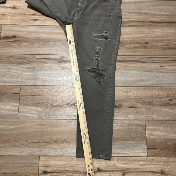 American Eagle AE Athletic Skinny Denim Jeans SZ 40x30 Olive Green Distressed - Picture 5 of 12